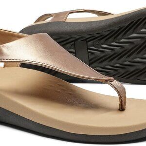 Womens Orthotic Sandals Faux Leather Rubber Sole Adjustable Flip Flops
